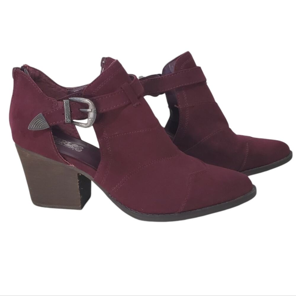Carlos Santana | West Buckle Wine Red Open Side Ankle Booties
